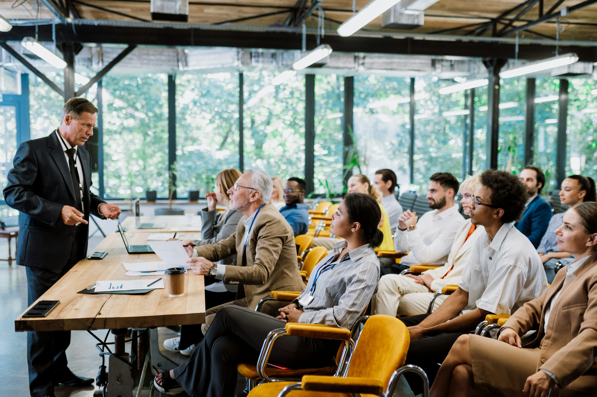 Cinematic image of a conference meeting.